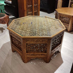 hand carved coffee table, jali coffee table, mango wood coffee table, octagonal coffee table, lattice coffee table, carved wood table, indian furniture, living room table, statement coffee table, handmade coffee table, artisan made table, premium wood table, quality furniture, durable table, sturdy table, timeless table, elegant table, ornate table, unique table, sculptural table, focal piece table, handcrafted in india, sustainable mango wood, whitewash finish, light walnut finish, jali lattice, star latti