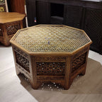 hand carved coffee table, jali coffee table, mango wood coffee table, octagonal coffee table, lattice coffee table, carved wood table, indian furniture, living room table, statement coffee table, handmade coffee table, artisan made table, premium wood table, quality furniture, durable table, sturdy table, timeless table, elegant table, ornate table, unique table, sculptural table, focal piece table, handcrafted in india, sustainable mango wood, whitewash finish, light walnut finish, jali lattice, star latti