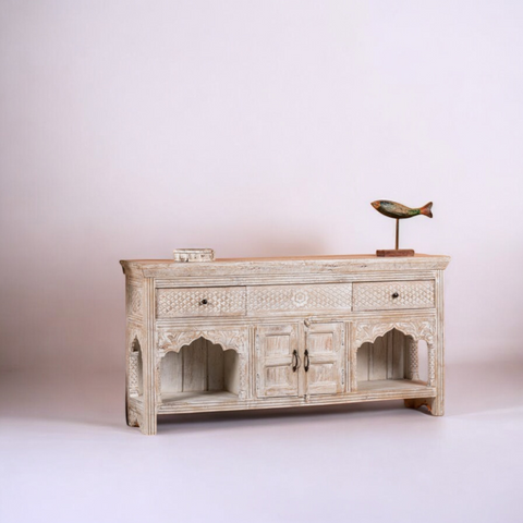 Arch Rustic White Hand Carved Sideboard