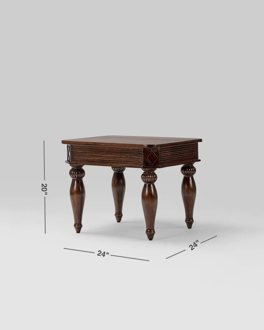 Modernevo Mango Wood Side Table – 24" Square, Unique Contemporary Design by Living Furn India
