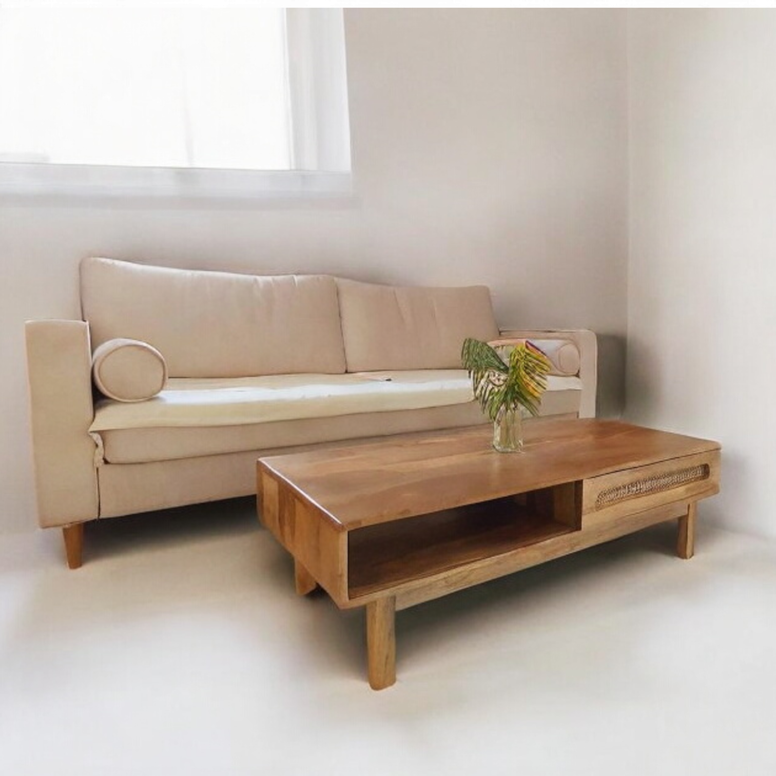 Antique wood coffee table showcasing intricate carvings and a vintage patina.
