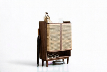 Shoe Cabinet Solid Walnut Cane Door