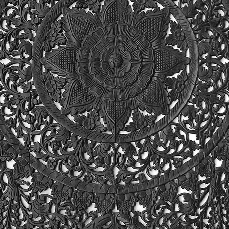 Round Black Rustic Wood Wall Art | Hand-Carved Statement Piece