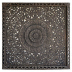 "183cm square black distressed wood wall panel creating dramatic focal wall"

