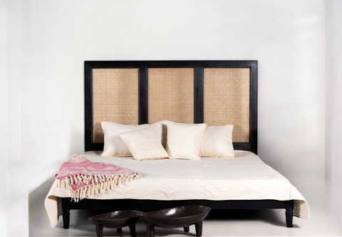 Rattan Black Solid Wood Bed