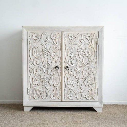 TEO White Floral 2 Door Wooden Cabinet
