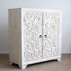 TEO White Floral 2 Door Wooden Cabinet
