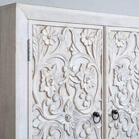 White Floral 2Door Wooden Cabinet