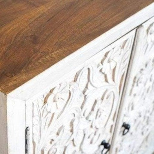 TEO White Floral 2 Door Wooden Cabinet