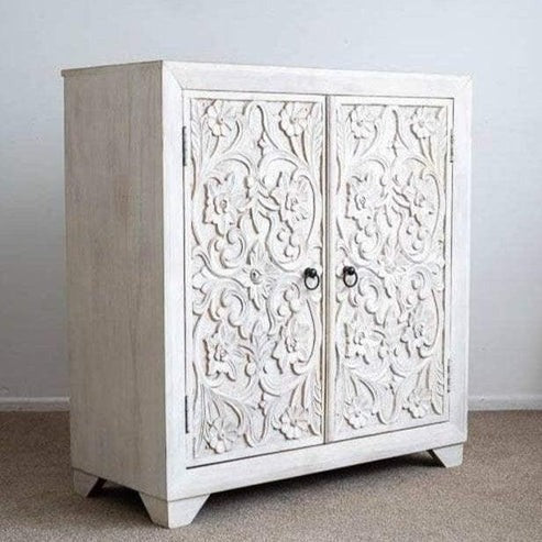 White Floral 2Door Wooden Cabinet