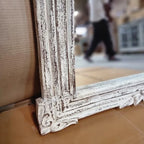 mango wood mirror, carved mirror, white mirror, rustic mirror, distressed mirror, oversized mirror, full length mirror, wall mirror, statement mirror, farmhouse mirror, entryway mirror, bedroom mirror, carved frame mirror, ornate mirror, vintage mirror, handmade mirror, artisan mirror, premium mirror, quality mirror, durable mirror, elegant mirror, unique mirror, decorative mirror, focal piece mirror, handcrafted in india, sustainable mango wood, rustic white finish, distressed white, heavily distressed, ch