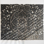 "Handcrafted carved wooden mandala wall panel for bed headboard"

