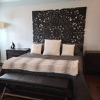 "203x168 cm large mango wood wall art with intricate floral carving"

