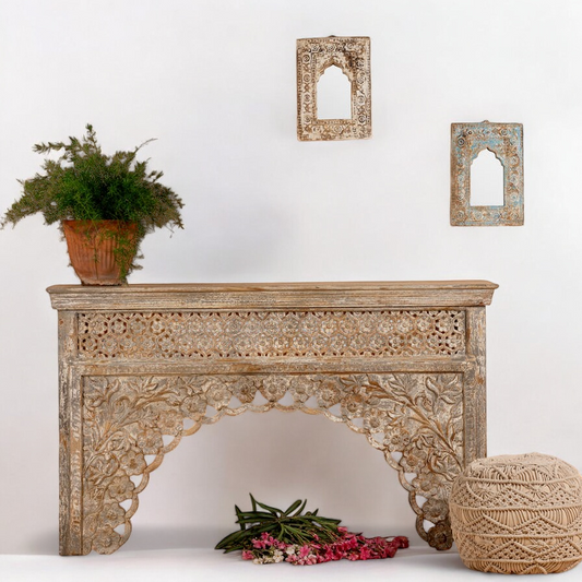 Arch Hand Carved Solid Wood Console Table