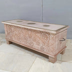 hand carved blanket box, antique wooden trunk, tribal carved box, natural finish trunk, brass inlay box, blanket trunk, linen chest, indian furniture, bedroom blanket box, living room trunk, entryway chest, storage bench, coffee table trunk, handmade blanket box, artisan made trunk, reclaimed wood chest, antique wood furniture, quality wood furniture, durable trunk, sturdy blanket box, timeless chest, elegant trunk, statement blanket box, heirloom chest, tribal style trunk, rustic blanket box, global style 