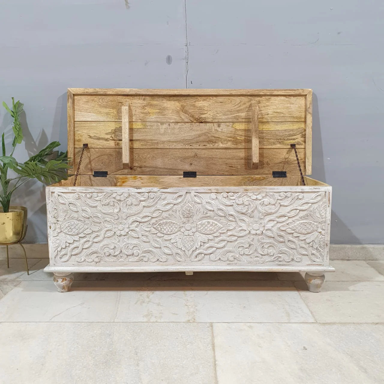 hand carved blanket box, antique wooden trunk, whitewashed blanket box, storage chest, tribal carved box, blanket trunk, linen chest, indian furniture, bedroom blanket box, living room trunk, entryway chest, storage bench, coffee table trunk, handmade blanket box, artisan made trunk, reclaimed wood chest, antique wood furniture, quality wood furniture, durable trunk, sturdy blanket box, timeless chest, elegant trunk, statement blanket box, heirloom chest, coastal trunk, shabby chic blanket box, farmhouse ch