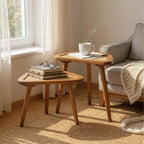 NaturaleCané Modern Solid Mango Wood & Cane Side Table – Natural Finish, Custom Heights by Living Furn India