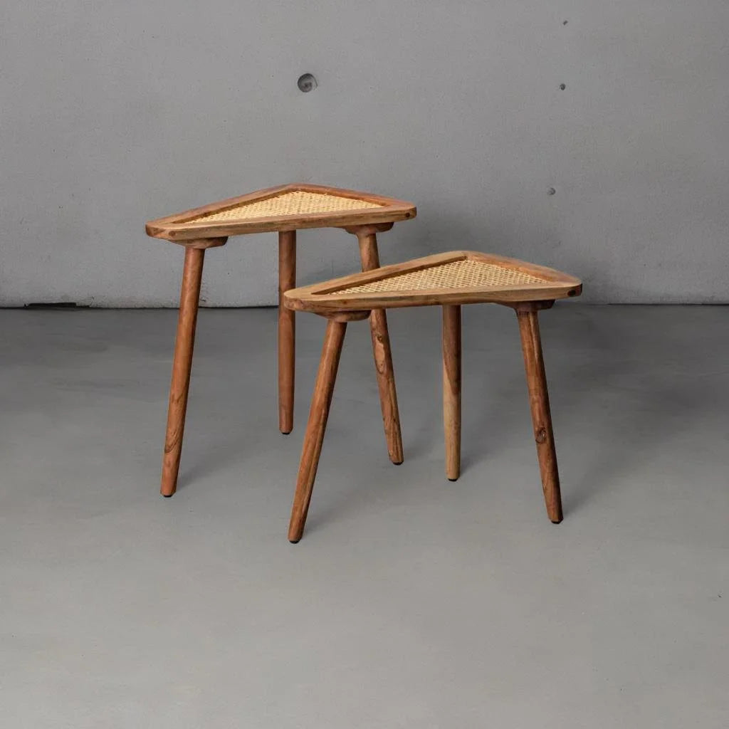 NaturaleCané Modern Solid Mango Wood & Cane Side Table – Natural Finish, Custom Heights by Living Furn India