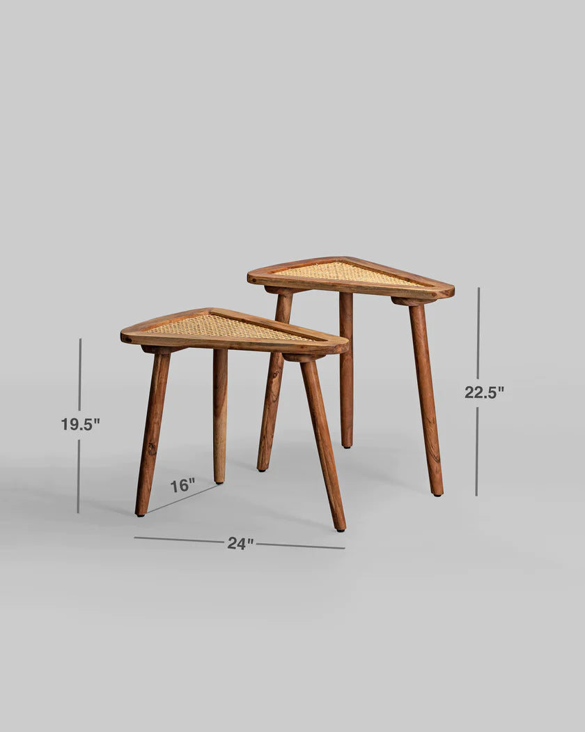 NaturaleCané Modern Solid Mango Wood & Cane Side Table – Natural Finish, Custom Heights by Living Furn India