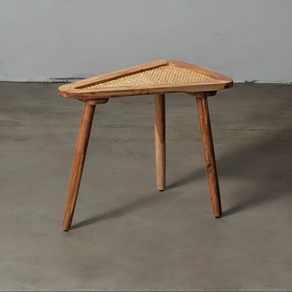 NaturaleCané Modern Solid Mango Wood & Cane Side Table – Natural Finish, Custom Heights by Living Furn India