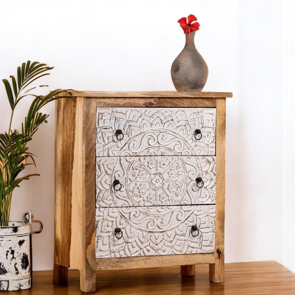 Stylish white storage cabinet for compact and organized spaces.
