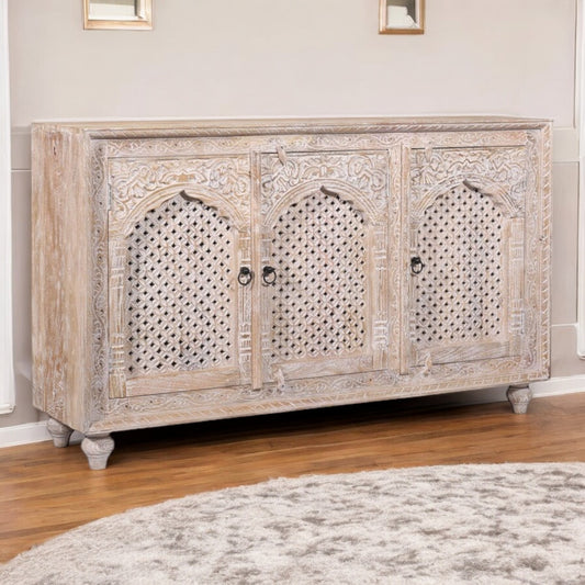 Sandblast White Rustic Three Door Cabinet