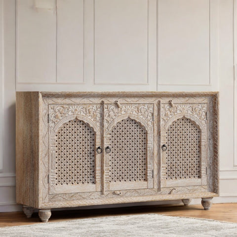 Sandblast White Rustic Three Door Cabinet