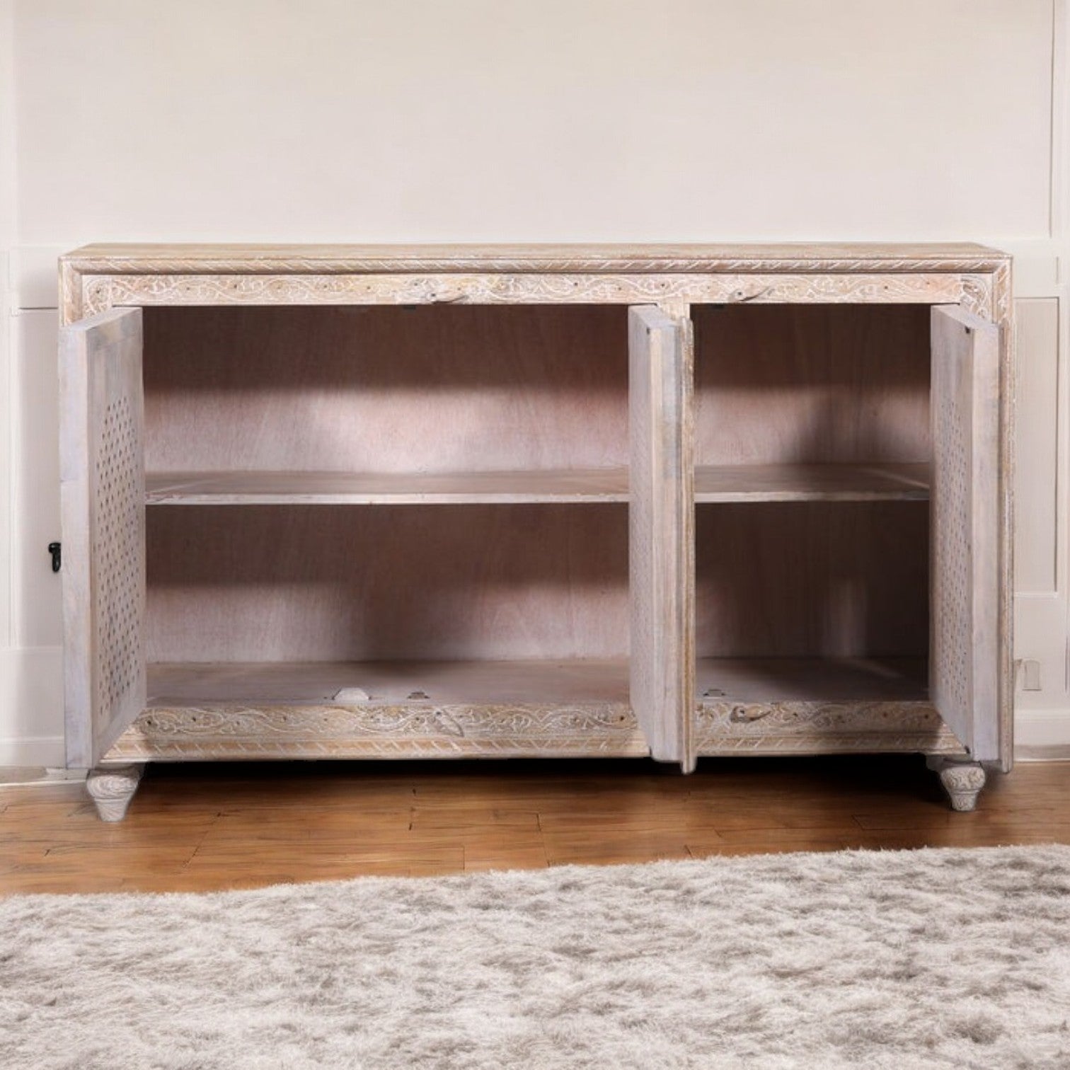 White Rustic Three Door Cabinet