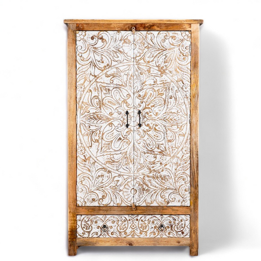 White Rustic Wardrobe Two-Door & Two-Drawers