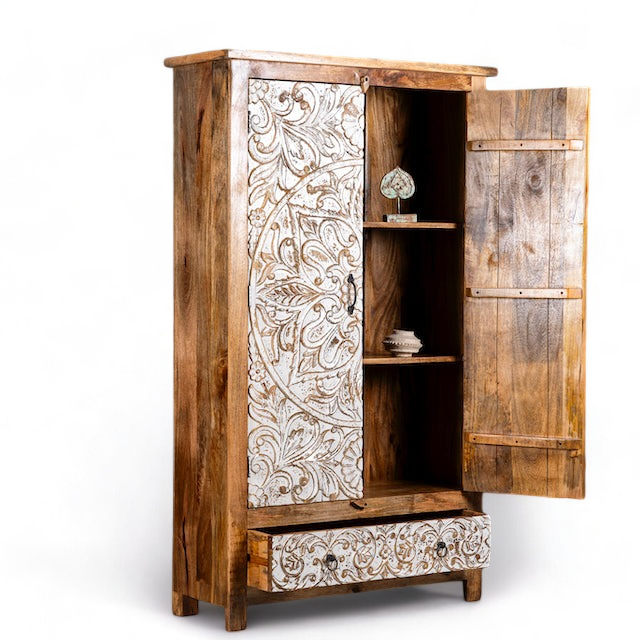 White Rustic Wardrobe Two-Door & Two-Drawers - wooden wardrobe