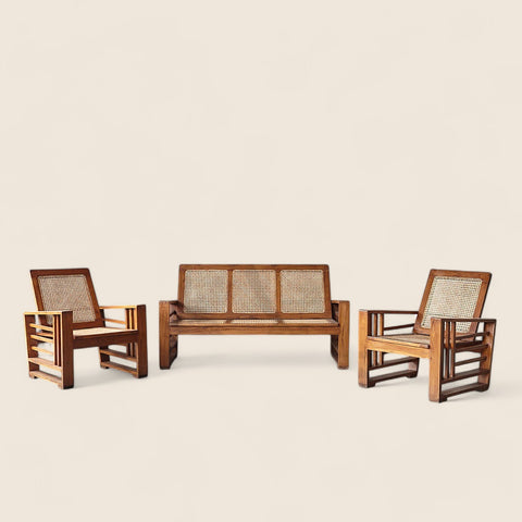 Natural Cane Solid Wood Set Sofa