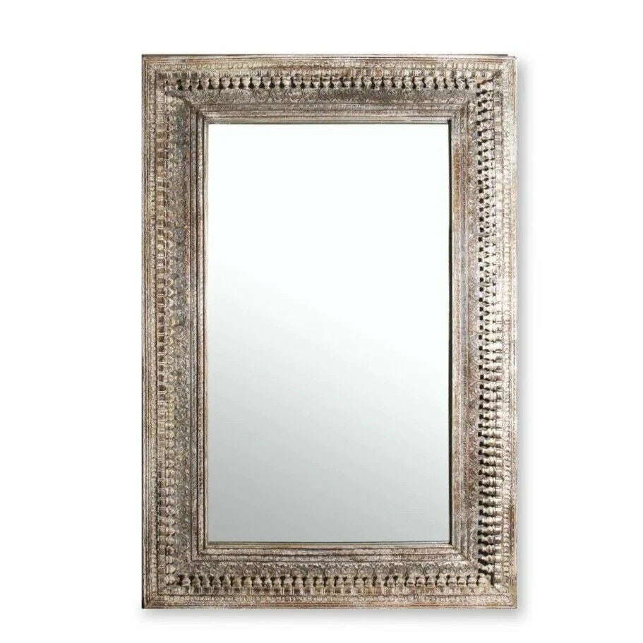 hand carved mirror, wooden frame mirror, white mirror, rustic white mirror, oversized mirror, large mirror, horizontal mirror, wall mirror, rectangular mirror, geometric mirror, indian furniture, living room mirror, bedroom mirror, console mirror, decorative mirror, handmade mirror, artisan made mirror, premium wood mirror, quality mirror, durable mirror, sturdy mirror, timeless mirror, elegant mirror, statement mirror, ornate mirror, unique mirror, sculptural mirror, focal piece mirror, handcrafted in indi