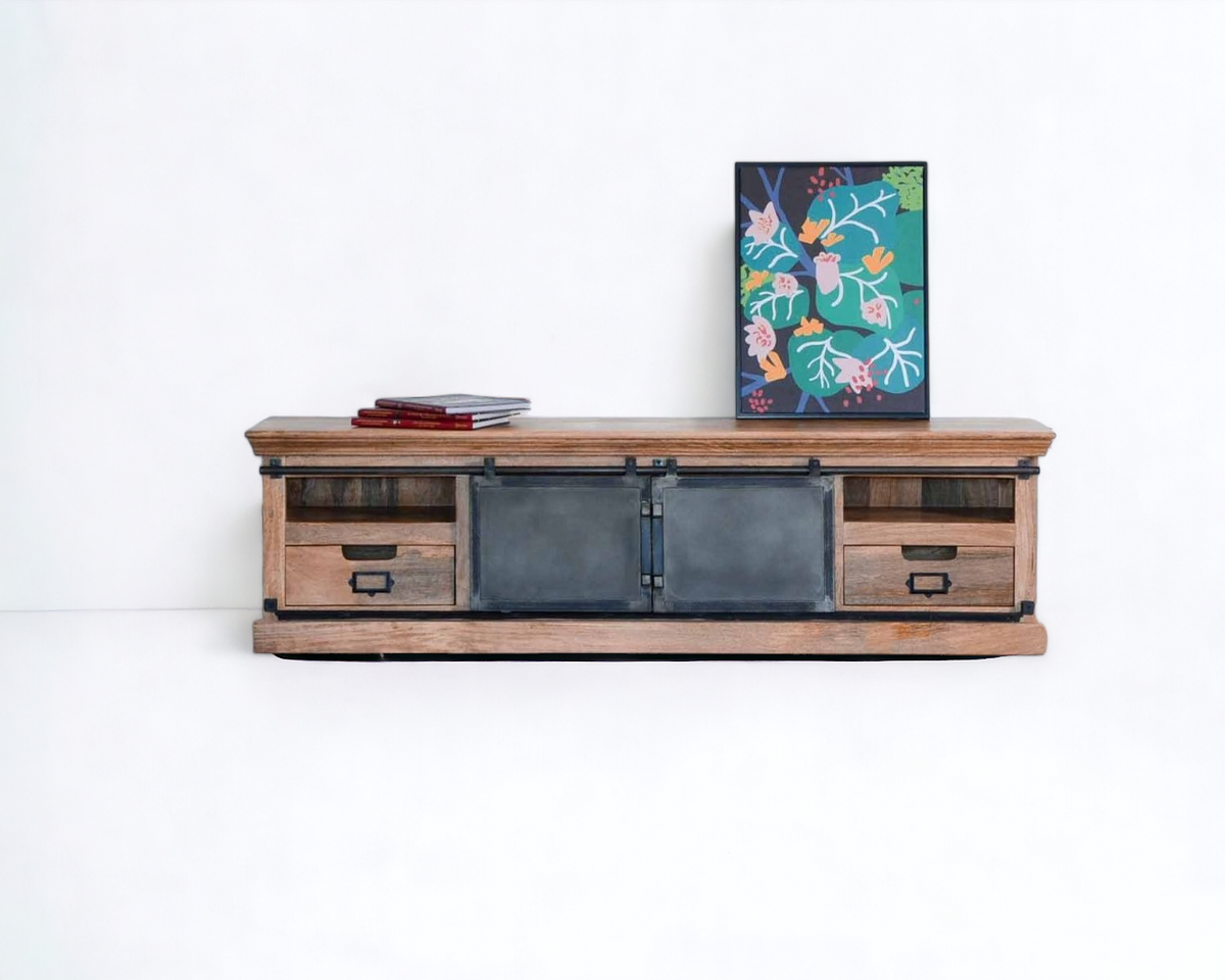 midcentury modern TV/ TV stands with bookshelves /Tv Cabinet Solid Wood With Sliding Doors (Timeless Heritage Collection)