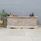 hand carved blanket box, mango wood trunk, rustic white blanket box, two tone trunk, natural top box, blanket trunk, linen chest, indian furniture, bedroom blanket box, living room trunk, entryway chest, storage bench, coffee table trunk, handmade blanket box, artisan made trunk, premium wood chest, quality wood furniture, durable trunk, sturdy blanket box, timeless chest, elegant trunk, statement blanket box, heirloom chest, coastal trunk, farmhouse blanket box, shabby chic chest, vintage trunk, rustic bla