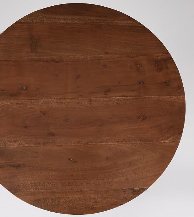 acacia wood coffee table, round coffee table, dark brown table, low coffee table, minimalist table, conical leg table, tapered leg table, scandinavian table, japanese table, modern table, indian furniture, living room table, statement coffee table, handmade coffee table, artisan made table, premium wood table, quality furniture, durable table, sturdy table, timeless table, elegant table, unique table, sculptural table, focal piece table, handcrafted in india, sustainable acacia wood, dark wood finish, natur