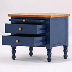Stylish modern nightstand paired with bedside lamps.
