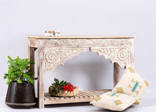 Hand Carved Solid Wood Arch Console Table