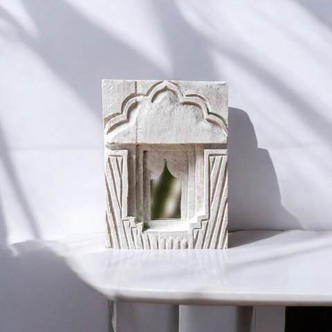 Temple Mirror White Hand-Carved