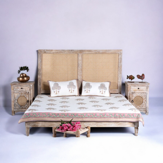 Rattan Natural Solid Wood Bed