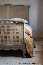 Colonial Reverie Antique Rattan Solid Wood Bed – Rustic White Finish, All Sizes by Living Furn India