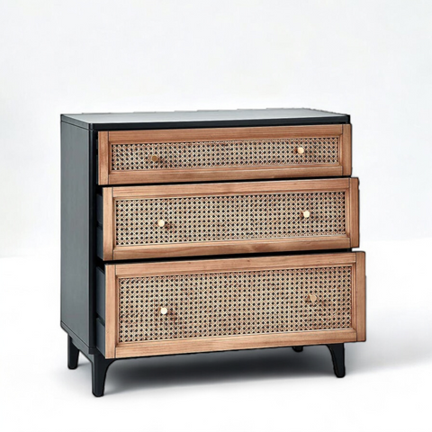 Black 3Drawers Rattan Cabinet