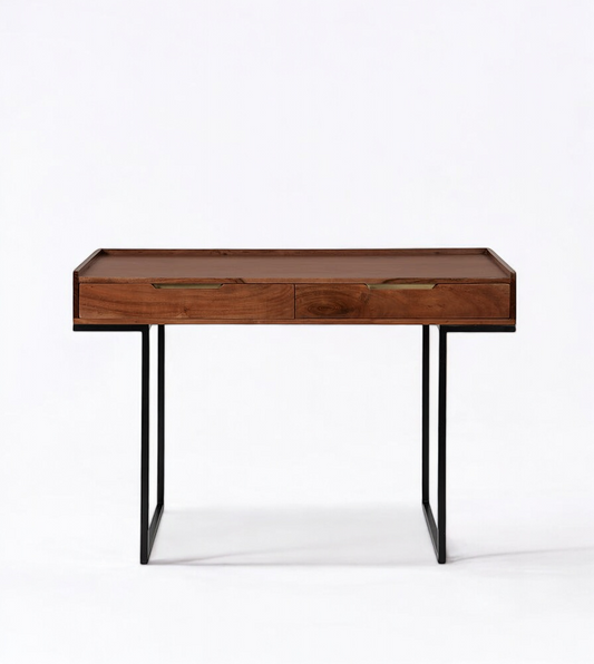 Contemporary Console Table with Metal Legs and Solid Wood Drawers