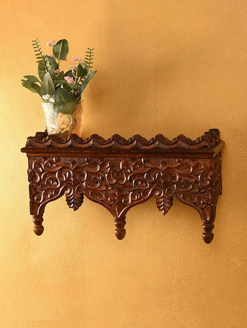 Handmade Indian Vintage Handcarved Wooden Wall Shelf || Original Hand Crafted Engraved by Artisan's of jodhpur - J.L.HOME DECOR