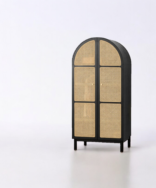 Sophisticated Black Rattan Almira with Arch Doors