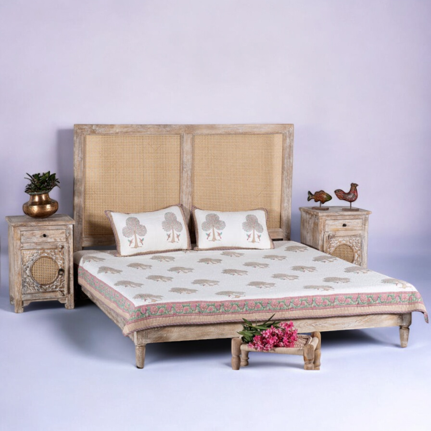 Rattan Headboard Queen: "Stylish rattan headboard designed for a queen-sized bed, adding texture and a relaxed vibe to your bedroom."
