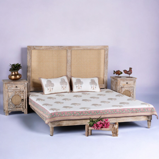 Rattan Natural Solid Wood Bed