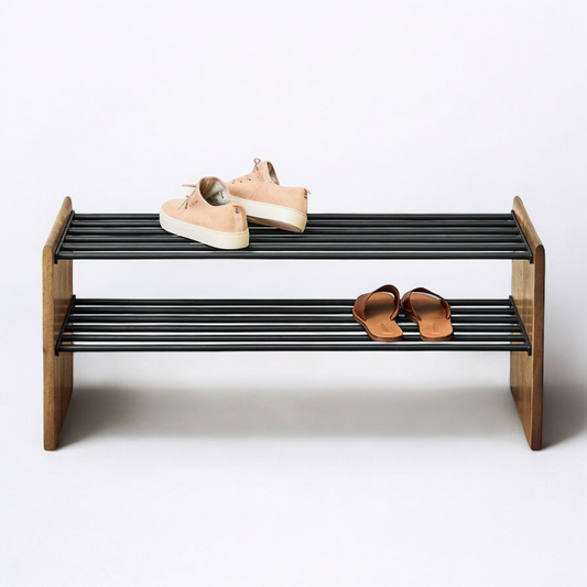 Industrial Iron and Wood Shoe Rack