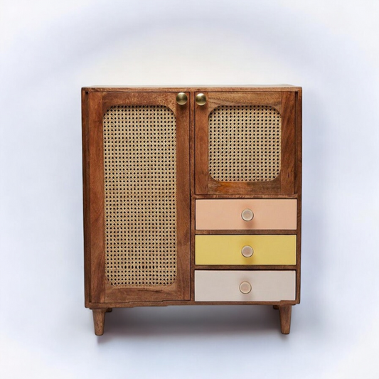 Boho Chic Design Rattan Solid Wood Cabinet