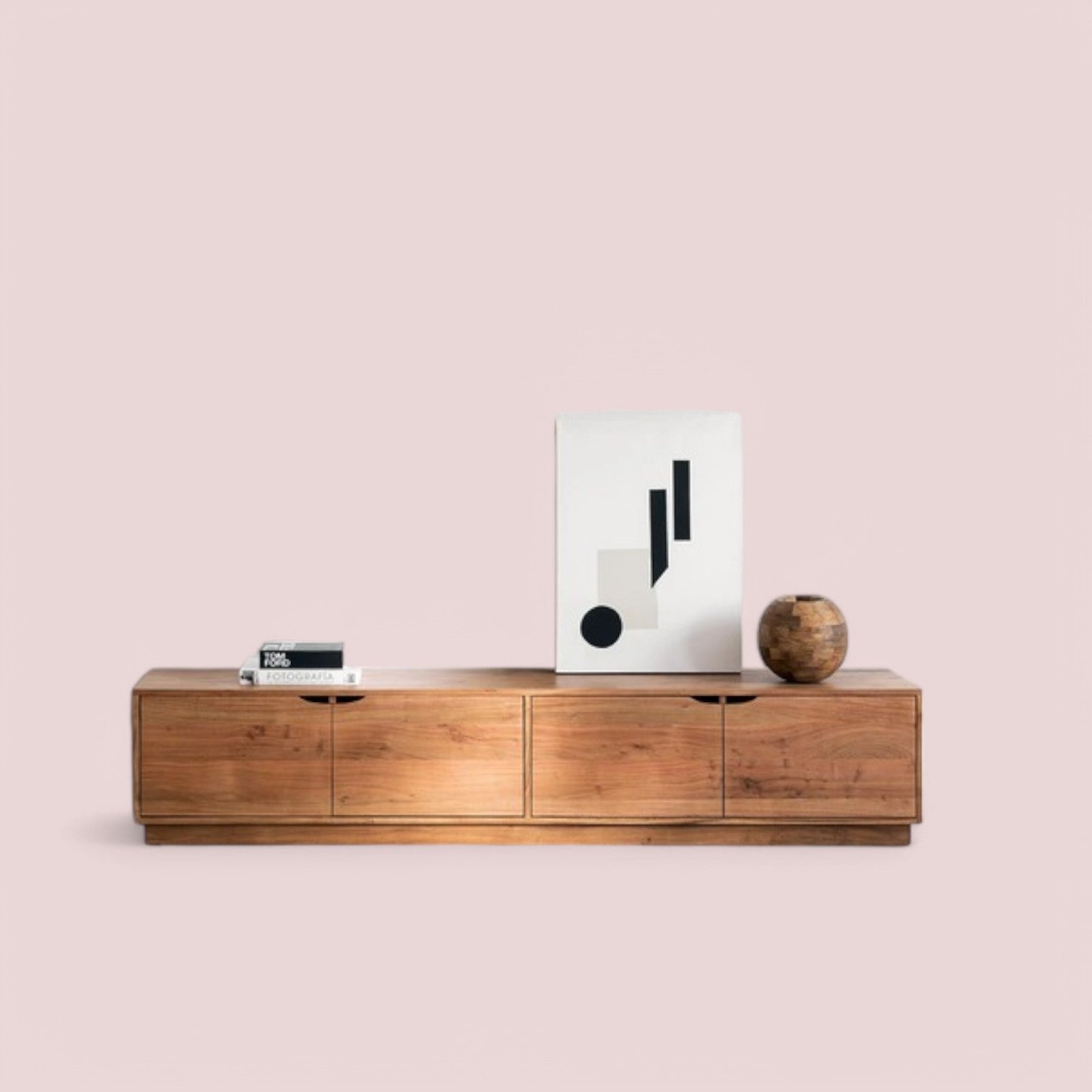 Stylish solid wood TV unit with a natural wood finish.
