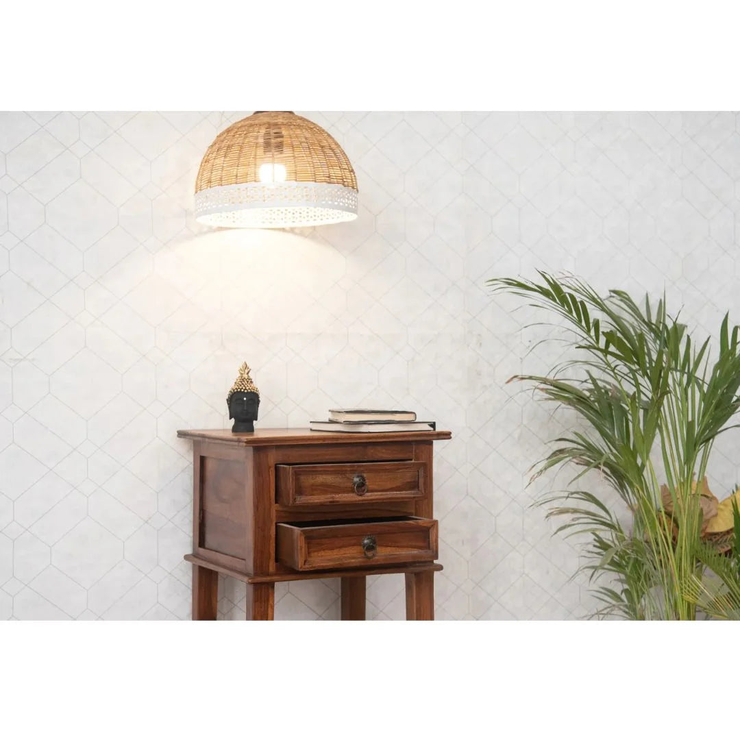 ContempoPeak Sheesham Wood Side Table – 16" Square, 30" High, Unique Contemporary Design by Living Furn India